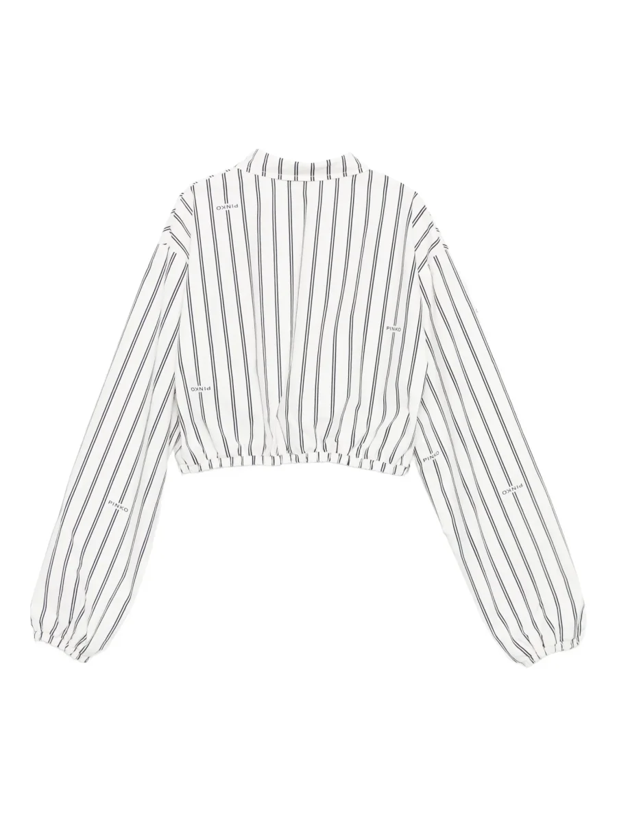 CAMICIA CROPPED A RIGHE BIANCO E NERO LOGATO PINKO - immagine 3