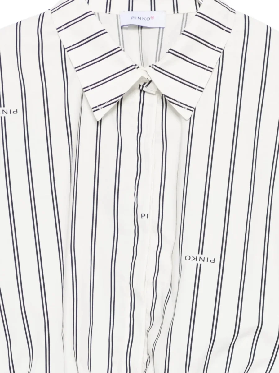 CAMICIA CROPPED A RIGHE BIANCO E NERO LOGATO PINKO - immagine 4