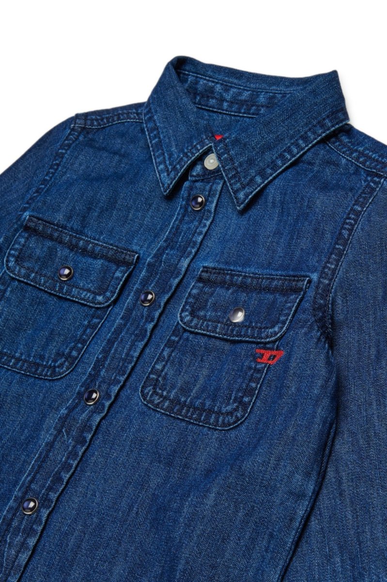 CAMICIA IN DENIM BLU SCURO CON LOGO ROSSO DIESEL - immagine 4