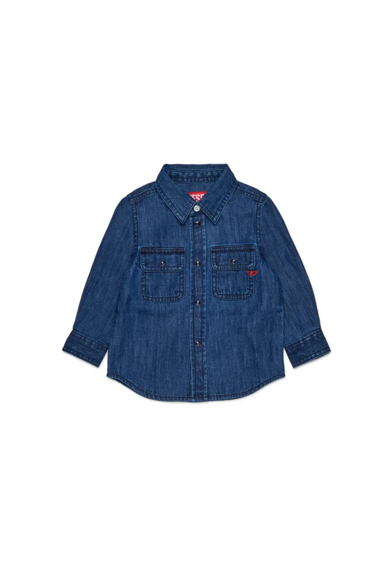 CAMICIA IN DENIM BLU SCURO CON LOGO ROSSO DIESEL - immagine 2