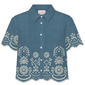 CAMICIA MC2 SAINT BARTH IN LINO BLU E PIZZO SANGALLO