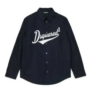 CAMICIA NERA CON LOGO BIANCO DSQUARED2