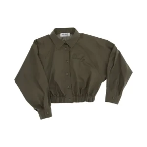 CAMICIA VERDE MILITARE CROPPED CON LOGO RICAMATO DONDUP