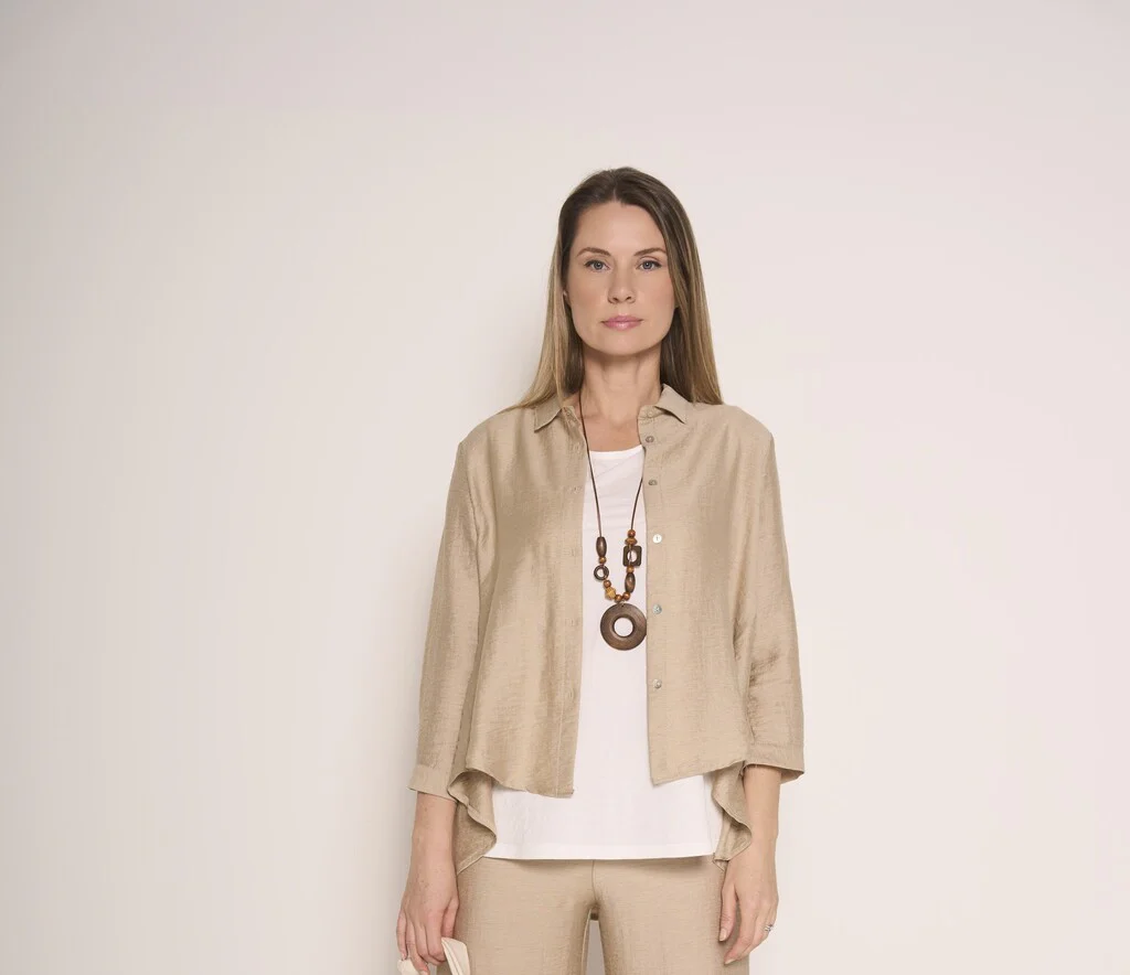 Camicia in misto lino con orlo asimmetrico - immagine 3