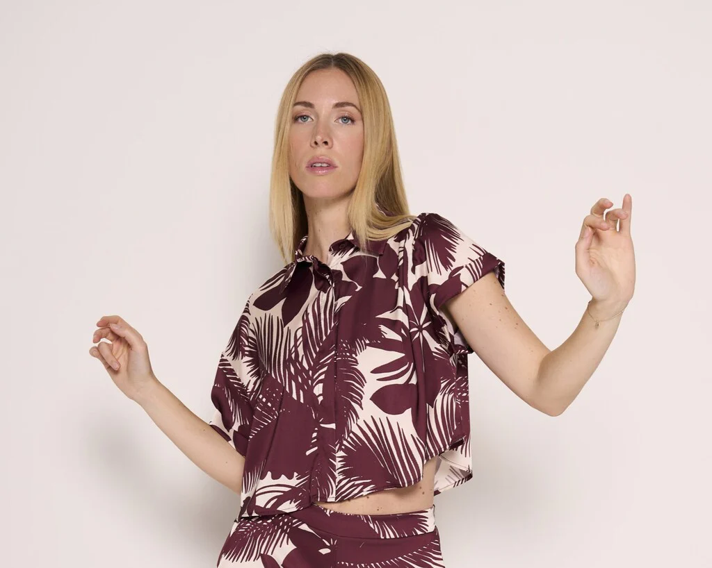 Camicia bordeaux tropical vibes