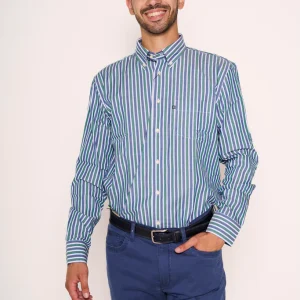 Camicia uomo a righe con taschino e colletto button-down