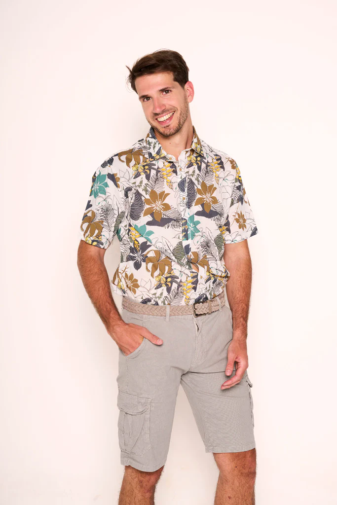 Camicia uomo fantasia floreale in cotone a manica corta - immagine 2