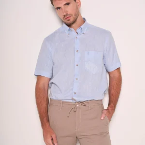 Camicia in misto lino con bottoni a contrasto