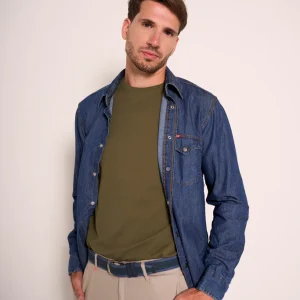 Camicia sportiva in denim con bottoni a pressione e carré