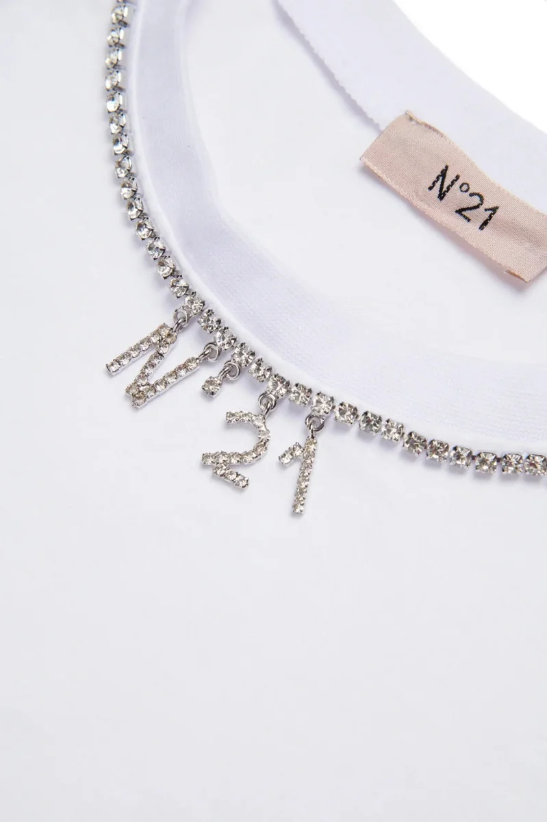 CANOTTA BIANCA CON STRASS EFFETTO COLLANA N21 - immagine 4