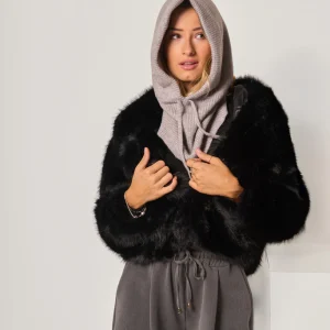 Balaclava da donna in maglia a coste con risvolto e coulisse