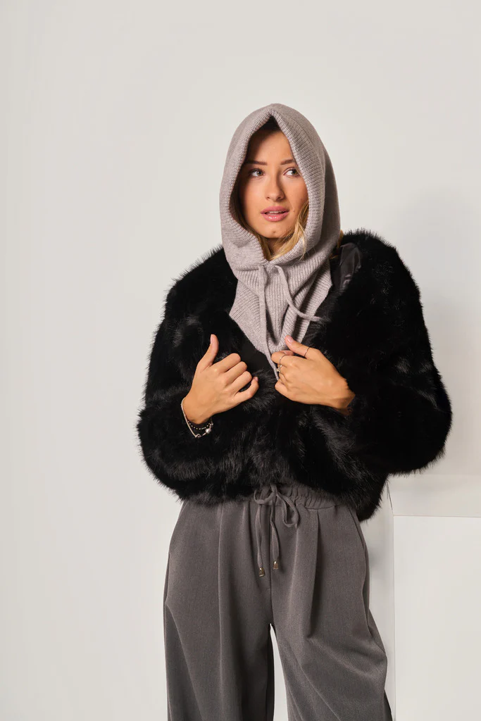 Balaclava da donna in maglia a coste con risvolto e coulisse - immagine 2