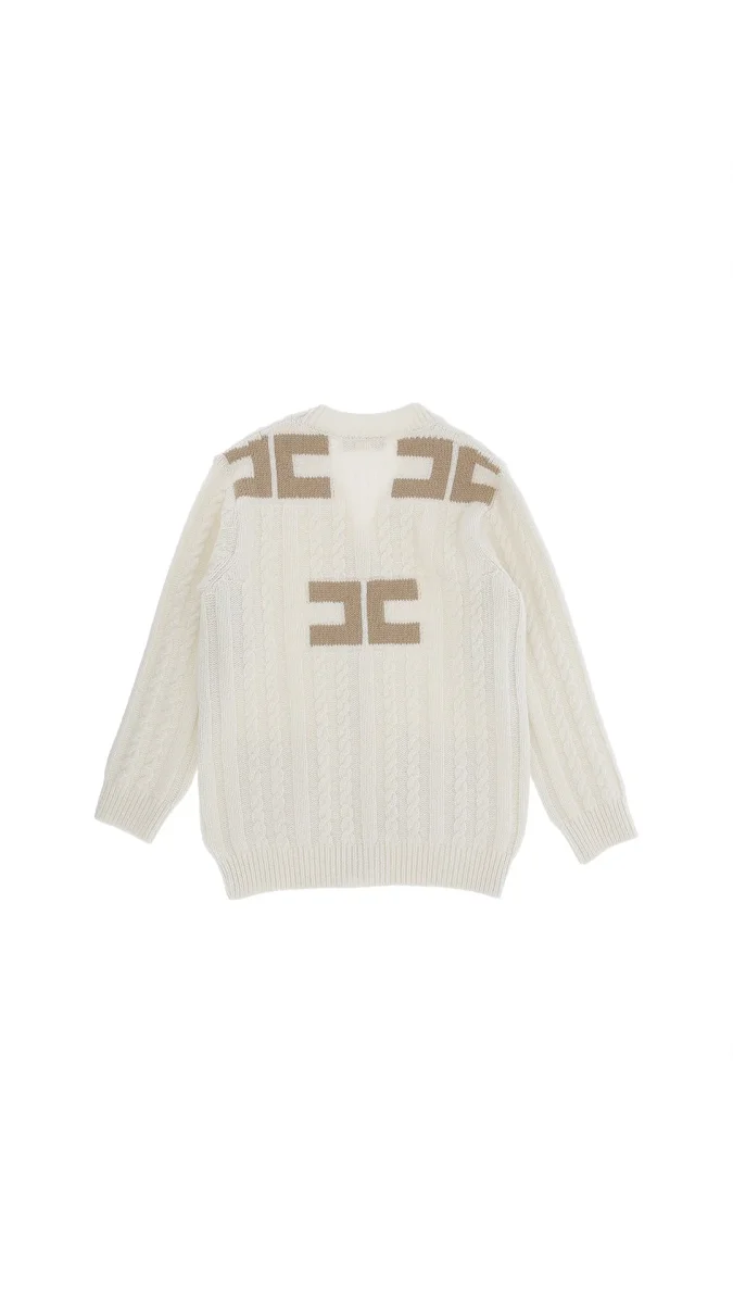 CARDIGAN IN LANA CON LOGO SUL RETRO BEIGE ELISBETTA FRANCHI - immagine 3