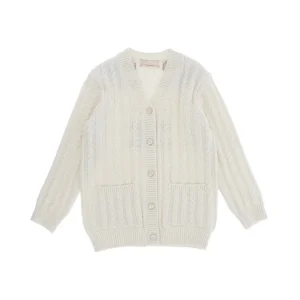 CARDIGAN IN LANA CON LOGO SUL RETRO BEIGE ELISBETTA FRANCHI