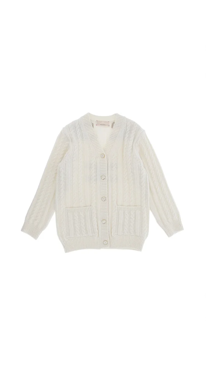 CARDIGAN IN LANA CON LOGO SUL RETRO BEIGE ELISBETTA FRANCHI - immagine 2