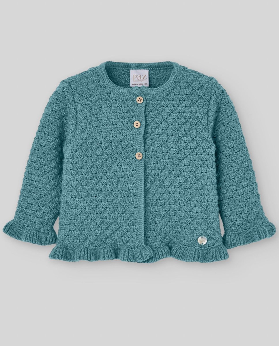 CARDIGAN IN LANA CON VOLANT VERDE ABETO PAZ RODRIGUEZ
