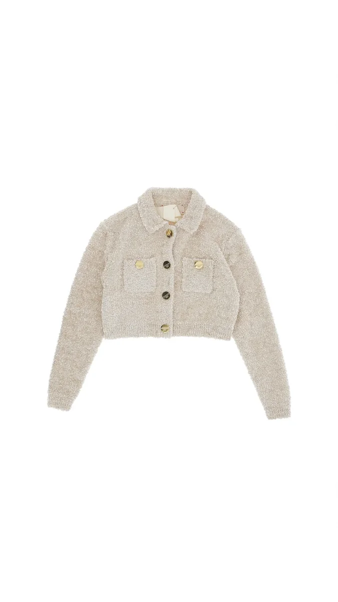 CARDIGAN IN TRICOT EFFETTO CINIGLIA BEIGE ELISABETTA FRANCHI