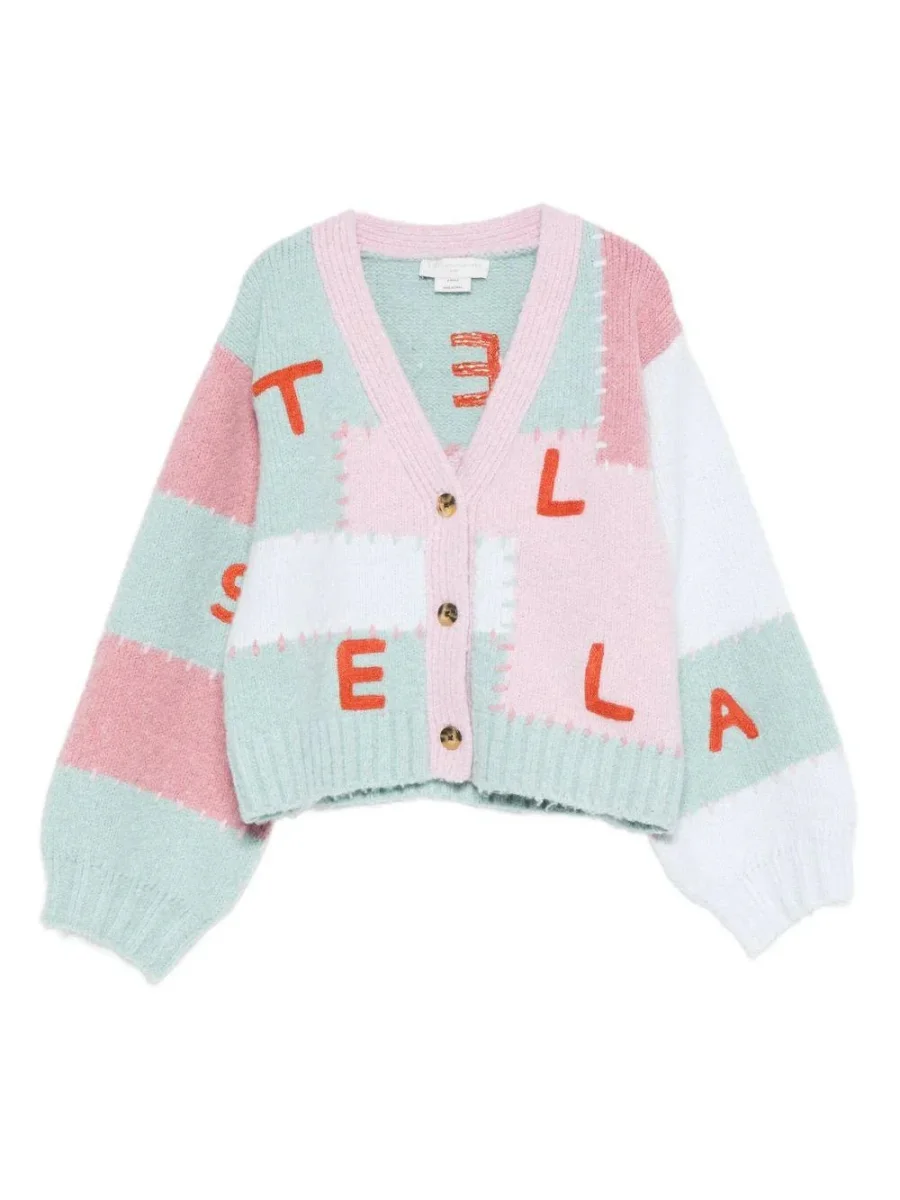 CARDIGAN ROSA/VERDE ACQUA CON LOGO ROSSO STELLA MCCARTNEY