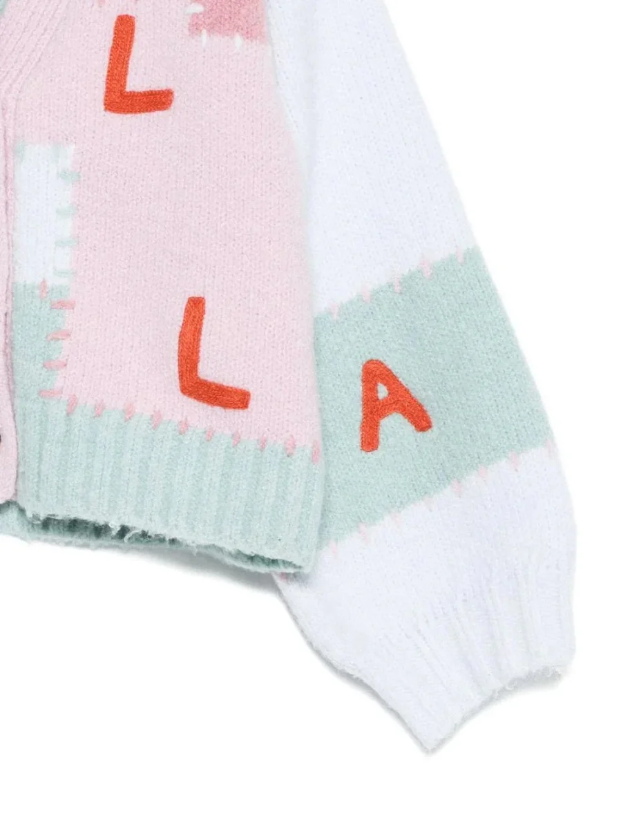 CARDIGAN ROSA/VERDE ACQUA CON LOGO ROSSO STELLA MCCARTNEY - immagine 4