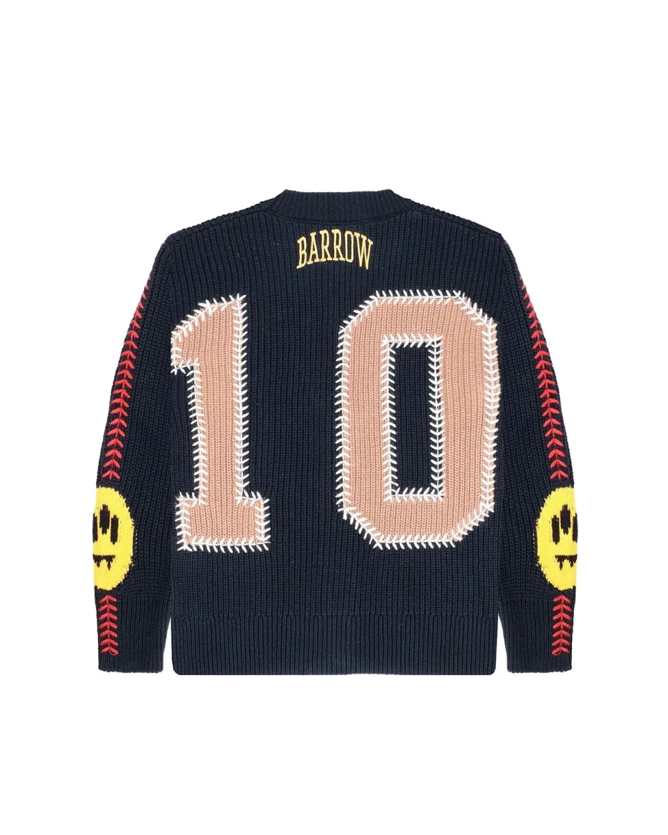 CARDIGAN SCOLLO A V BLU CON LOGO BEIGE BARROW - immagine 3