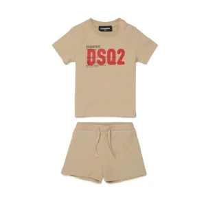 COMPLETO BEIGECON LOGO ROSSO DSQUARED2