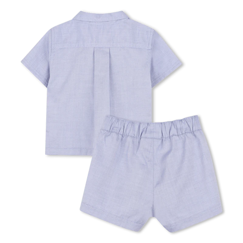 COMPLETO CAMICIA + BERMUDA IN COTONE BLU CHIARO CON LOGO BIANCO BOSS - immagine 3