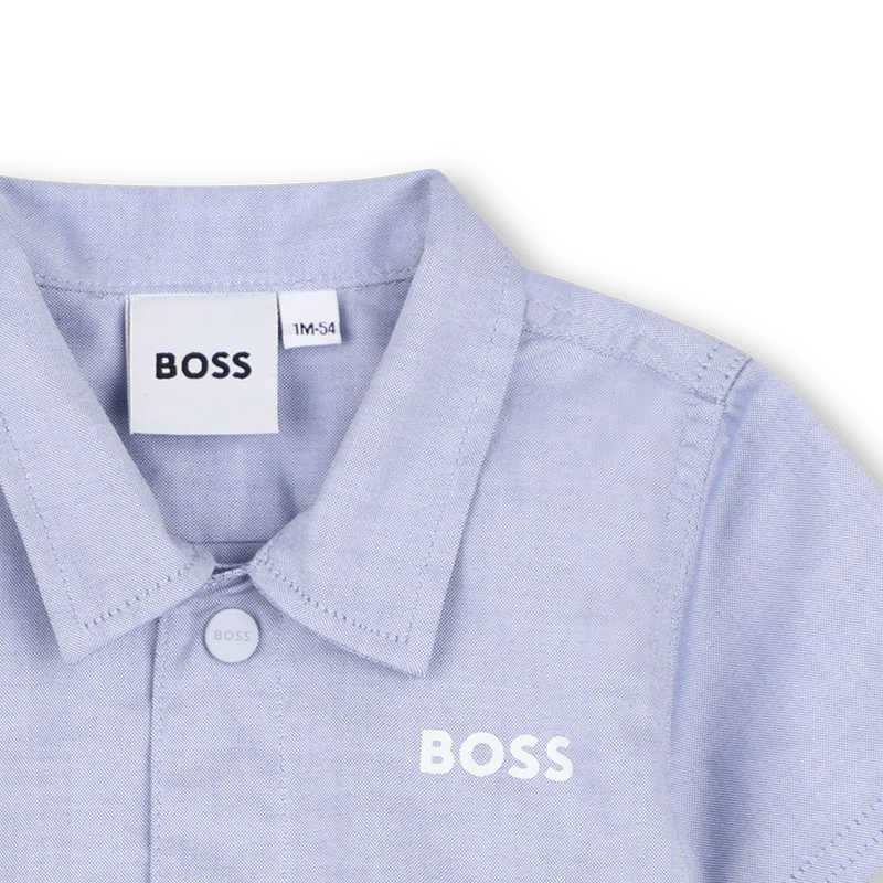 COMPLETO CAMICIA + BERMUDA IN COTONE BLU CHIARO CON LOGO BIANCO BOSS - immagine 6