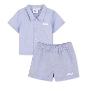 COMPLETO CAMICIA + BERMUDA IN COTONE BLU CHIARO CON LOGO BIANCO BOSS