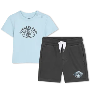 COMPLETO T-SHIRT AZZURRA + BERMUDA GRIGIO CON LOGO TIMBERLAND