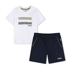 COMPLETO T-SHIRT BIANCA + BERMUDA BLU CON LOGO BOSS