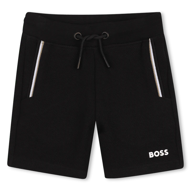 COMPLETO T-SHIRT BIANCA + BERMUDA NERO CON LOGO BEIGE-NERO BOSS - immagine 7