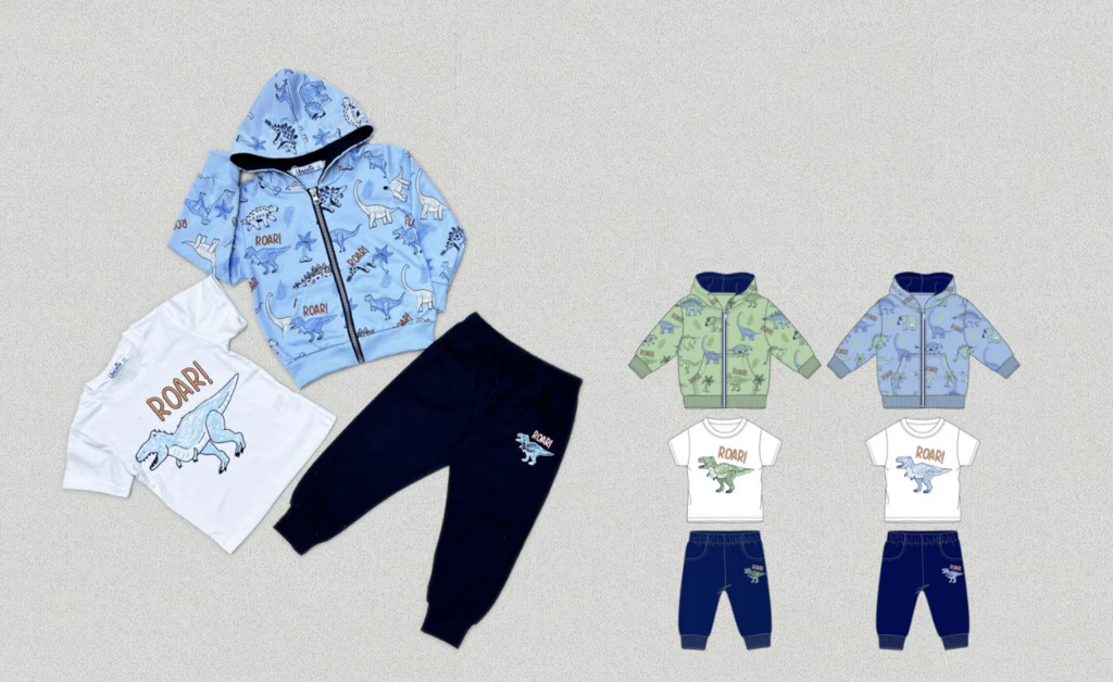 Completino da bambino 3 pezzi dinosauro