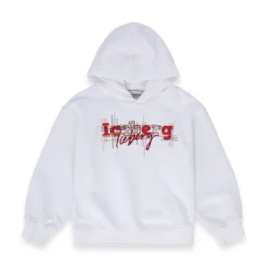 FELPA BIANCA CON CAPPUCCIO E LOGO ROSSO ICEBERG