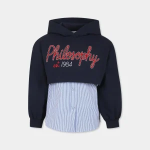 FELPA BLU CON LOGO RICAMATO PHILOSOPHY