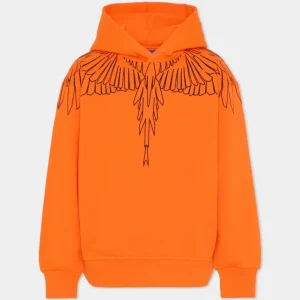 FELPA CON CAPPUCCIO ARANCIONE CON STAMPA BIANCA MARCELO BURLON