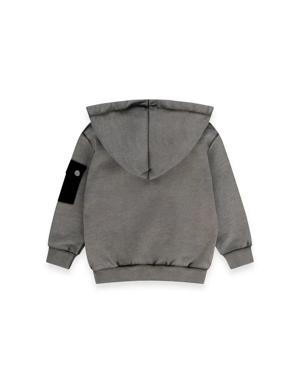 FELPA CON CAPPUCCIO GRIGIA CON LOGO RICAMATO ICEBERG - immagine 3