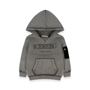 FELPA CON CAPPUCCIO GRIGIA CON LOGO RICAMATO ICEBERG