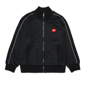 FELPA CON ZIP ACETATA NERA CON LOGO ROSSO DIESEL