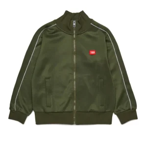 FELPA CON ZIP ACETATO VERDE CON LOGO ROSSO DIESEL