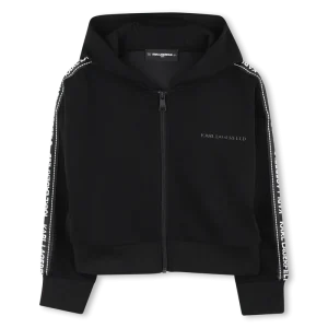 FELPA CON ZIP CON BANDE LATERALI CON LOGO BIANCO KARL LAGERFELD
