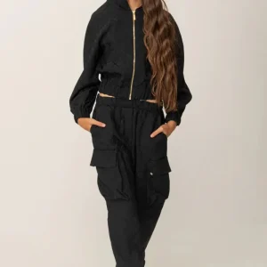 FELPA CON ZIP IN RASO NERA LOGATA ELISABETTA FRANCHI