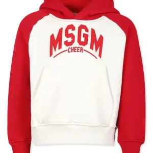 FELPA CREMA-ROSSO CON CAPPUCCIO MSGM