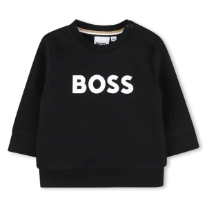FELPA GIROCOLLO NERA CON LOGO BIANCO HUGO BOSS