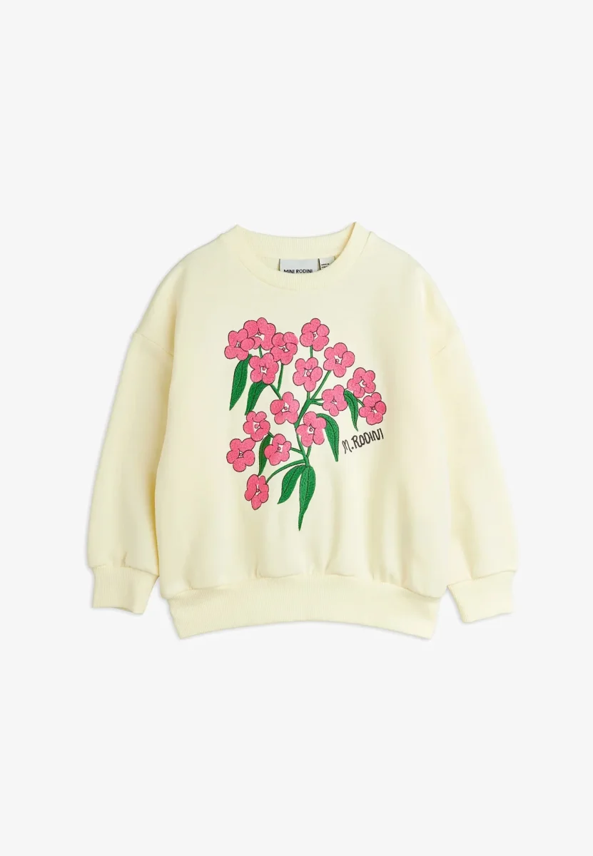 FELPA PANNA CON FIORI ROSA DI MINI RODINI - immagine 2