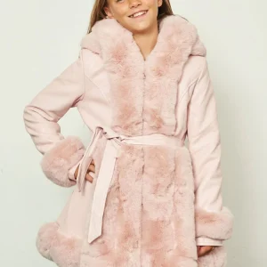 Giubbotto lungo ecopelle con pelliccia