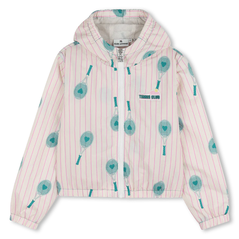 GIACCA ANTIVENTO BEIGE A RIGHE ROSA CON FANTASIA VERDE KIDS AROUND - immagine 2
