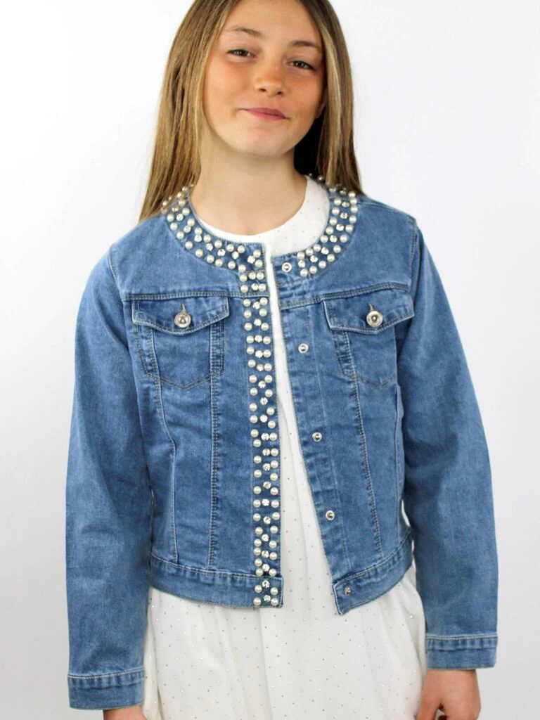 Giacca in jeans con perle - immagine 4