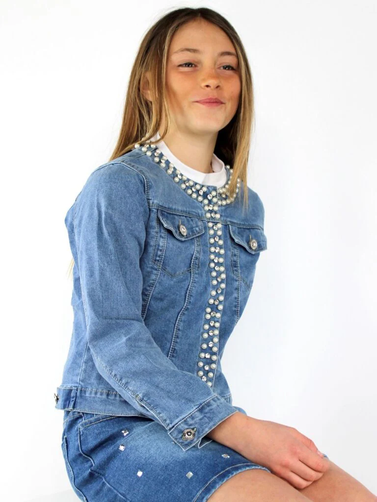 Giacca in jeans con perle - immagine 2