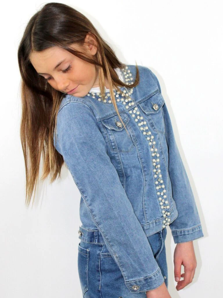 Giacca in jeans con perle - immagine 3