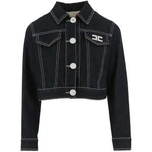 GIACCA IN DENIM BLU SCURO CON BOTTONI E LOGO BIANCO ELISABETTA FRANCHI